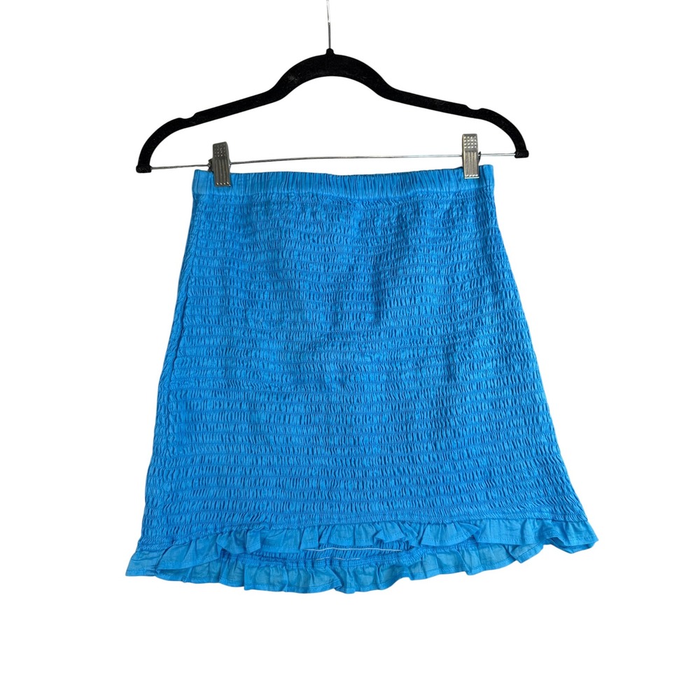 Faithfull The Brand Blue Smocked Mini Skirt Ruffle Hem Small Aus 8 Usa 4 View 2